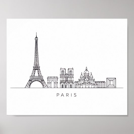 Minimalist Paris Skyline Line Art ポスター (正面)