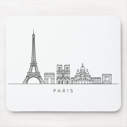 Minimalist Paris Skyline Line Art マウスパッド (正面)