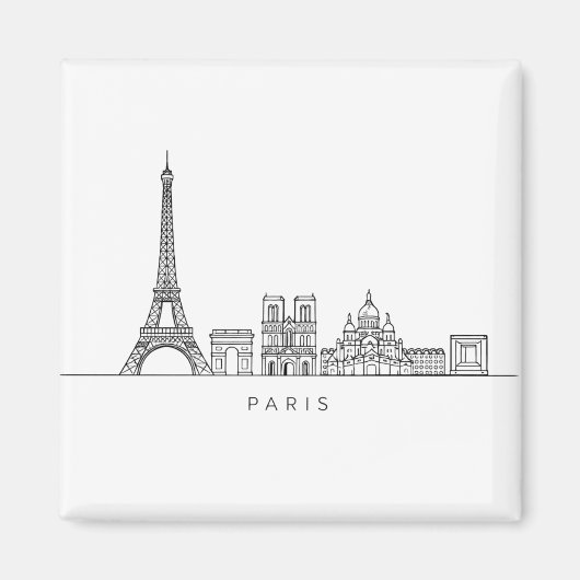 Minimalist Paris Skyline Line Art マグネット (正面)