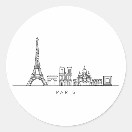 Minimalist Paris Skyline Line Art ラウンドシール (正面)