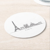 Minimalist Paris Skyline Line Art ラウンドペーパーコースター (アングル)
