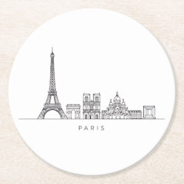 Minimalist Paris Skyline Line Art ラウンドペーパーコースター