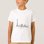 Minimalist Paris Skyline Line Art Tシャツ (正面)