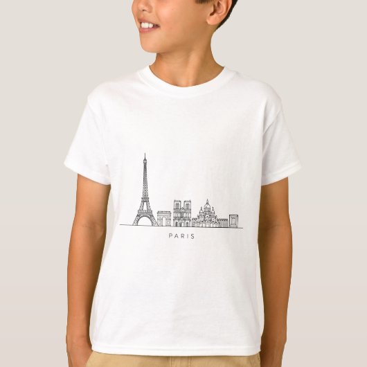 Minimalist Paris Skyline Line Art Tシャツ (正面)