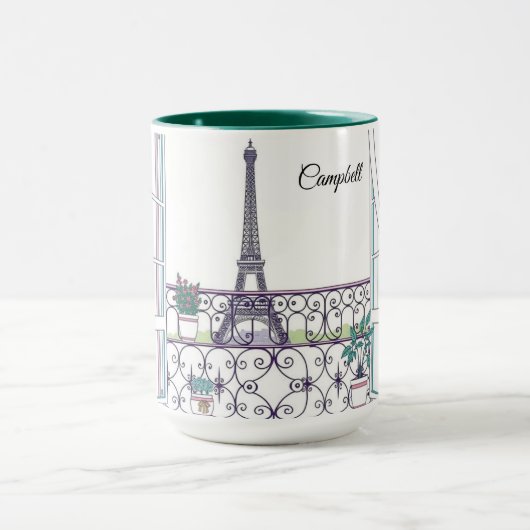 Minimalist Paris Window View Personalized Coffee マグカップ (中央)