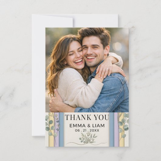 Minimalist Pastel Arch Botanical Wedding サンキューカード (正面)