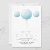 Minimalist Pastel Blue Balloons Baby Boy Shower 招待状 (正面)
