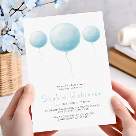 Minimalist Pastel Blue Balloons Baby Boy Shower 招待状