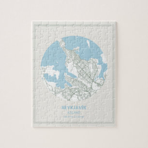 Minimalist Pastel Blue Map Art Reykjavik Iceland ジグソーパズル