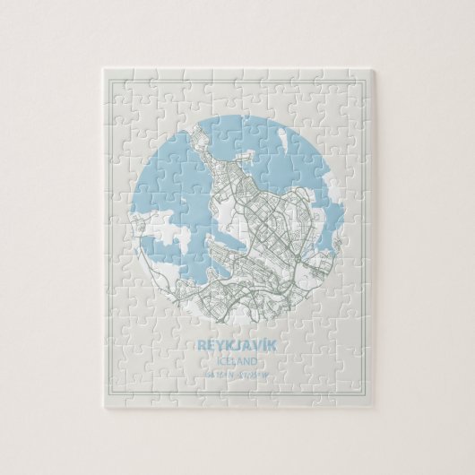 Minimalist Pastel Blue Map Art Reykjavik Iceland ジグソーパズル (縦)