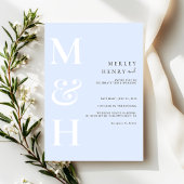 Minimalist Pastel Blue White Monogram Wedding 招待状