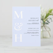 Minimalist Pastel Blue White Monogram Wedding 招待状 (スタンド正面)