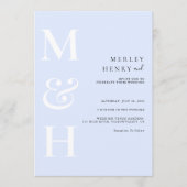 Minimalist Pastel Blue White Monogram Wedding 招待状 (正面)