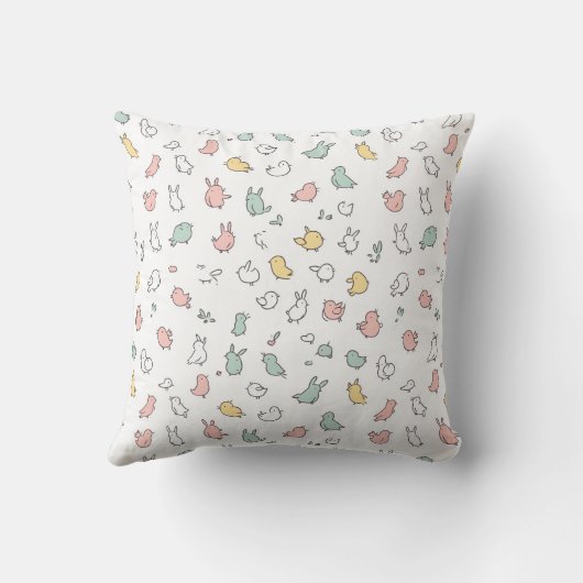 Minimalist Pastel Bunny and Bird Pattern クッション (裏面)