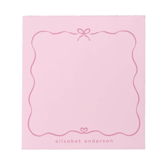 Minimalist Pastel Cute Bow Monogram Name ノートパッド (正面)