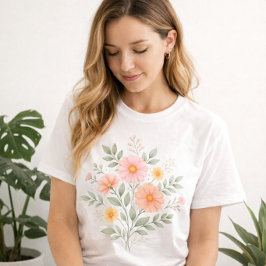 Minimalist Pastel Floral Bouquet トライブレンドＴシャツ