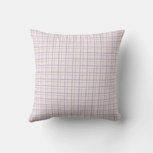 Minimalist Pastel HandDrawn Grid Check Dusty Lilac クッション (裏面)