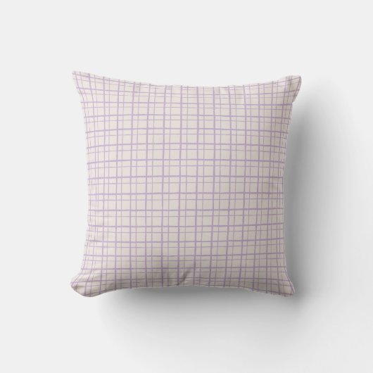 Minimalist Pastel HandDrawn Grid Check Dusty Lilac クッション (正面)
