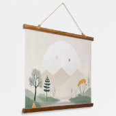 Minimalist Pastel Mountain Landscape Serene Lake 吊り下げ型タペストリー (傾斜あり)