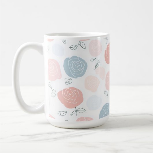 Minimalist Pastel Rose White Floral Pattern コーヒーマグカップ (左)