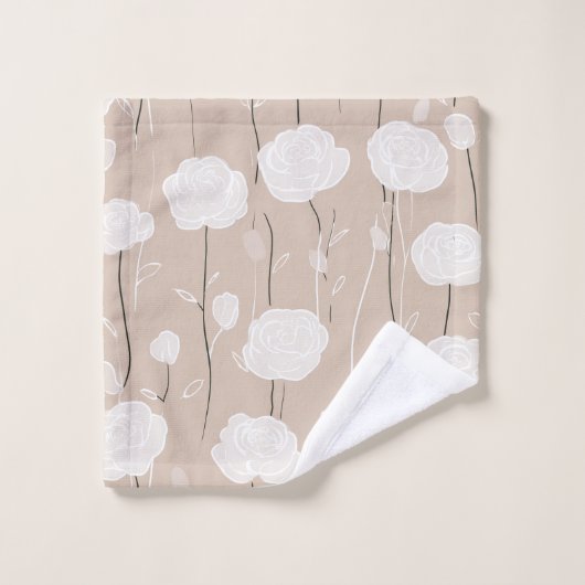 Minimalist Pastel Rose White Floral Pattern バスタオルセット (ウォッシュタオル)