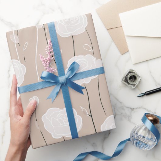 Minimalist Pastel Rose White Floral Pattern ラッピングペーパー (ギフト)