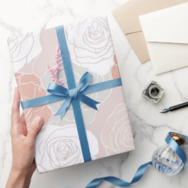 Minimalist Pastel Rose White Floral Pattern ラッピングペーパー