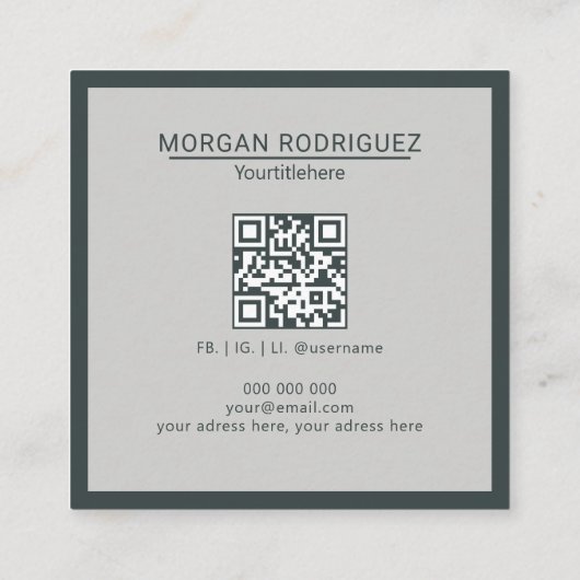 Minimalist pastel sage green grey modern QR code スクエア名刺 (裏面)