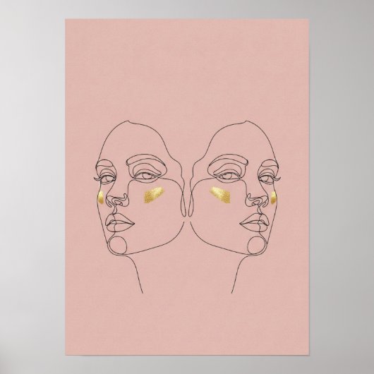 Minimalist Pastel Twin Portraits ポスター (正面)