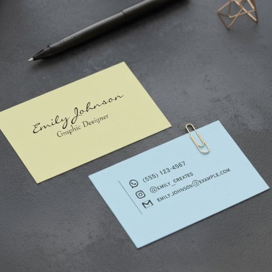 Minimalist Pastel Yellow Blue Business Card 名刺