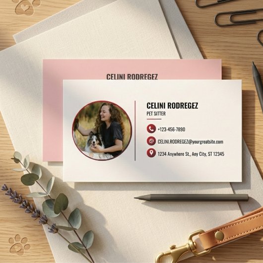 Minimalist Paw Print Pet Sitting Photo 名刺