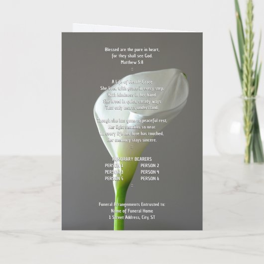Minimalist Peace Lily Bi-fold Funeral Program 招待状 (裏面)