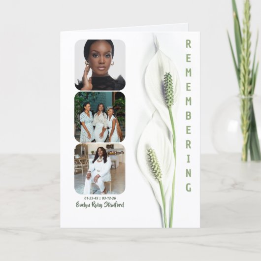 Minimalist Peace Lily Bi-fold Funeral Program 招待状 (正面)