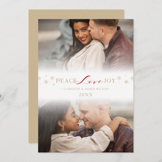 Minimalist Peace Love Joy Snowflakes 2 Photos シーズンカード (正面/裏面)