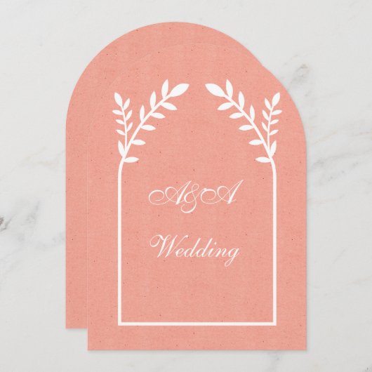 Minimalist Peach and White Arch Wedding  招待状 (正面/裏面)