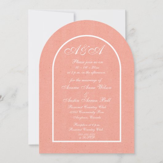 Minimalist Peach and White Arch Wedding  招待状 (裏面)