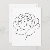 Minimalist Peony Bloom Line Art ポストカード (正面/裏面)