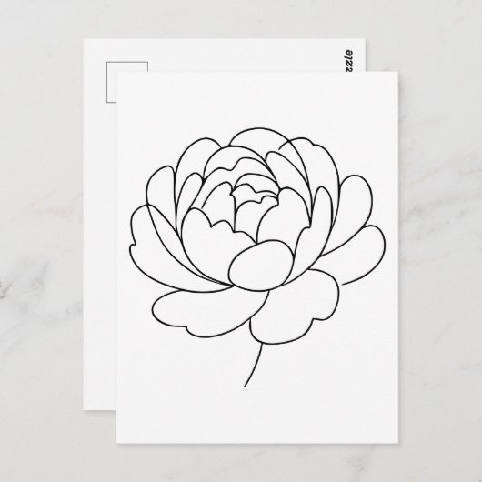 Minimalist Peony Bloom Line Art  ポストカード (正面/裏面)
