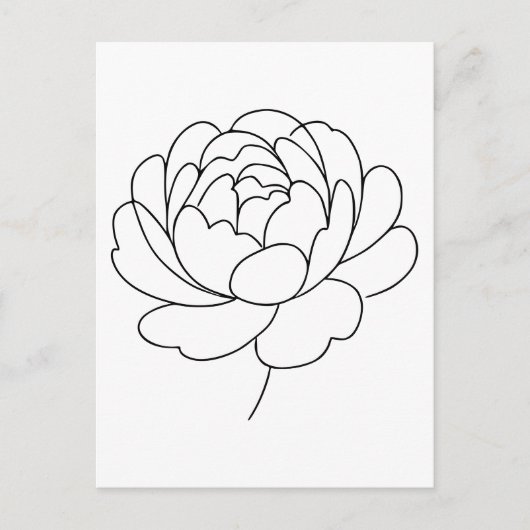 Minimalist Peony Bloom Line Art ポストカード (正面)