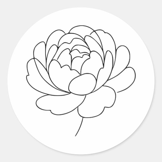Minimalist Peony Bloom Line Art  ラウンドシール (正面)