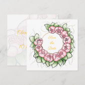 Minimalist Peony Wreath Save the Date Card 招待状 (正面/裏面)
