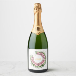 Minimalist Peony Wreath Wedding Champagne Label スパークリングワインラベル