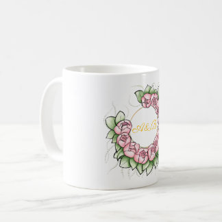 Minimalist Peony Wreath Wedding Mug - Personalized コーヒーマグカップ