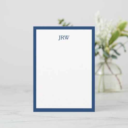 Minimalist Personalized Monogram Navy Blue Border ノートカード (スタンド正面)