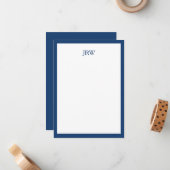 Minimalist Personalized Monogram Navy Blue Border ノートカード (正面/裏面インサイチュ)