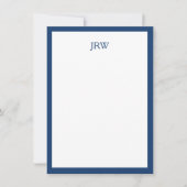 Minimalist Personalized Monogram Navy Blue Border ノートカード (正面)