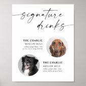 Minimalist Pet Photo Signature Drinks Wedding Sign ポスター (正面)