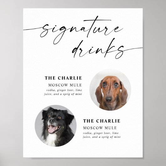 Minimalist Pet Photo Signature Drinks Wedding Sign ポスター (正面)
