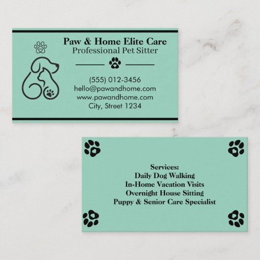 Minimalist Pet Sitter Business Card | Professional 名刺 (正面/裏面)
