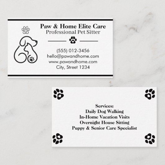 Minimalist Pet Sitter Business Card | Professional 名刺 (正面/裏面)